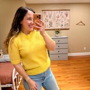 LK BENNETT Yellow Mohair Short Sleeve Knit Sweater Top Medium